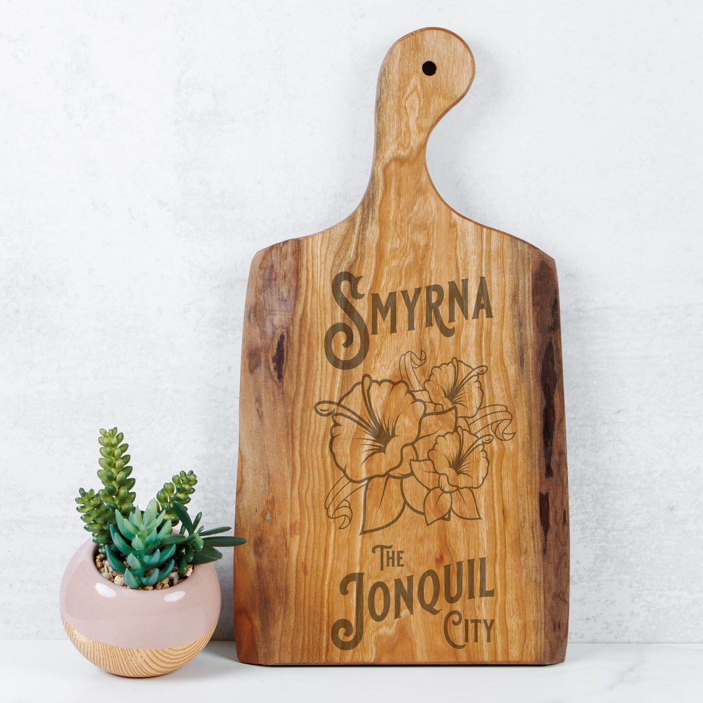 Smyrna Jonquil City Laser Engraved Live Edge Artisan Cutting Board