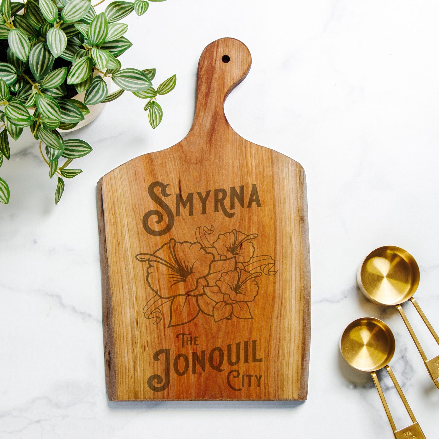 Smyrna Jonquil City Laser Engraved Live Edge Artisan Cutting Board